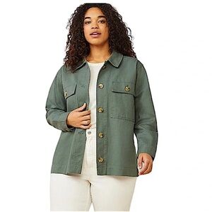 Free Assembly Dark Green Button-Up Shirt Chore Jacket